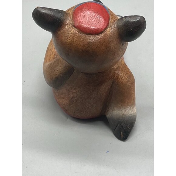 Wooden pig laying on back hat belt wood red black blue brown width 7X4.5" READ - Picture 5 of 5